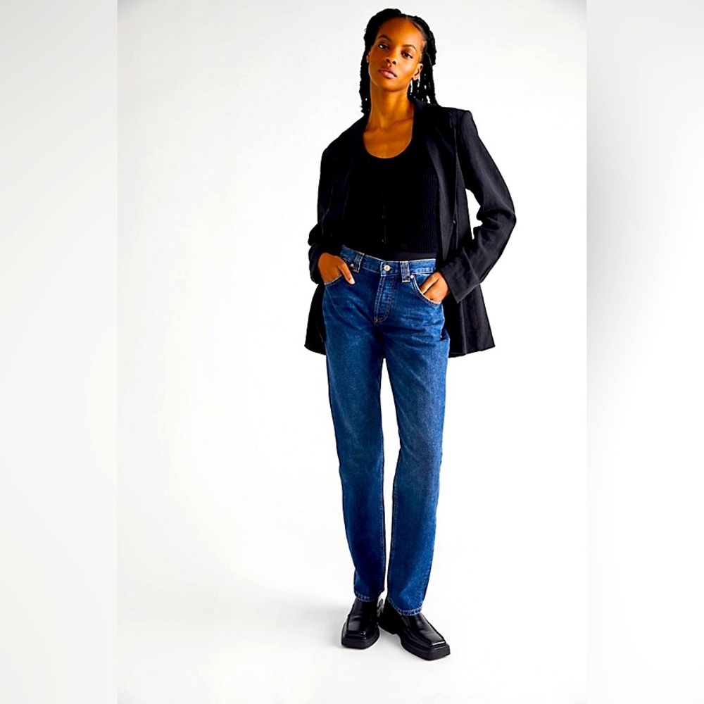 We The Free People Curvy Siren Low Rise Straight Leg Jeans Size 30S Indigo Blue